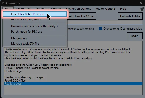 A file browser window. A folder named 'Customs' is selected and the cursor is over 'Select folder'.