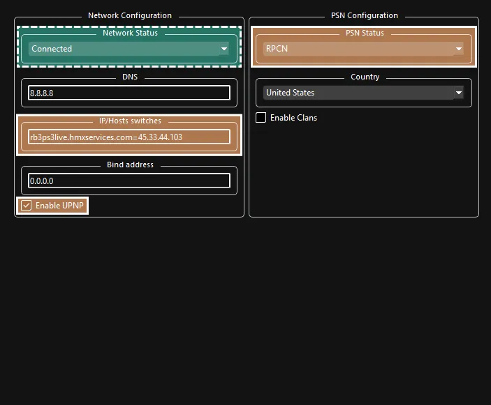 Rock Band 3's Network custom settings.