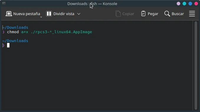Una terminal con el comando chmod listo para ejecutar.