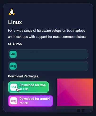 El sitio de descarga para RPCS3, con el cursor en la versión de Linux.