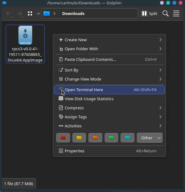 Opening up a terminal in Plasma.