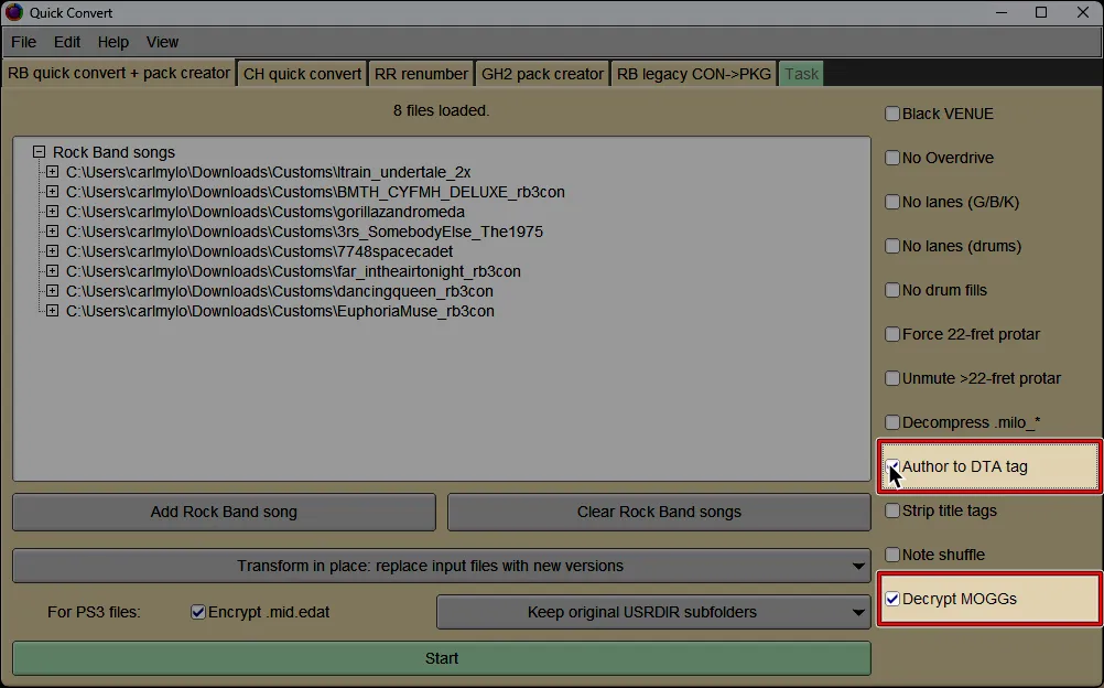 Onyx's Quick Convert screen. 'Author to DTA' is highlighted and has a cursor over it.