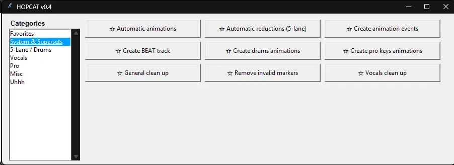 HOPCAT showing various utilites like automatic animations, reductions, and many other things.