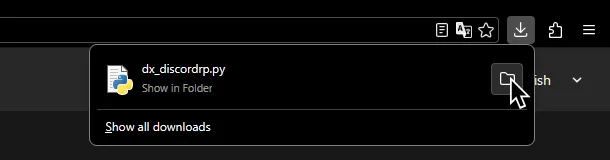 The dx_discordrp.py script in a browser's downloads.