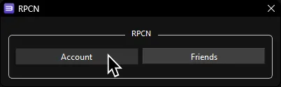 RPCS3's RPCN menu with 'Account' highlighted.