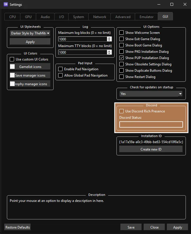 Disabling 'Use Discord Rich Presence' in RPCS3.