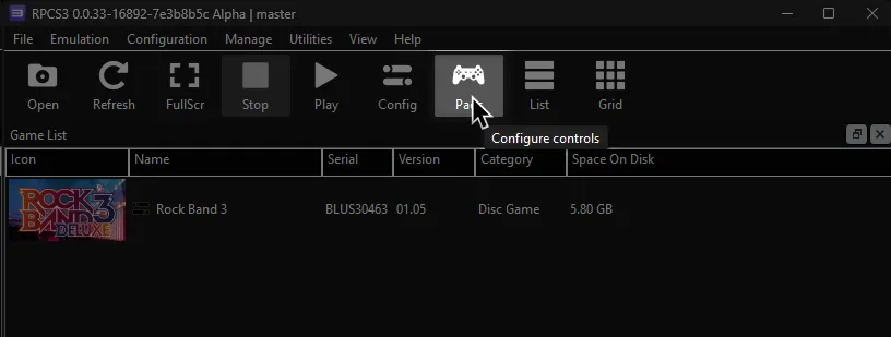 The Pads menu in RPCS3.