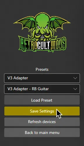 RCM Programming Tool. The cursor is hovering over 'Save Settings'.