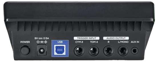 A MIDI Drum Kit's module, showing a USB port.