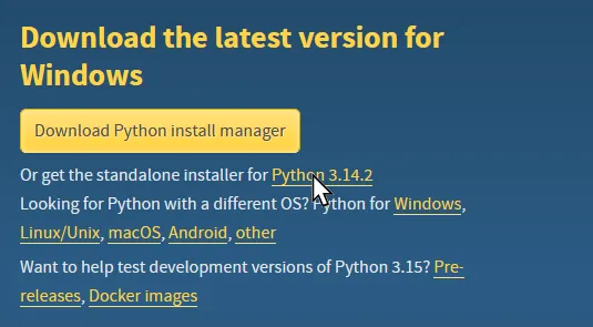 Python's download website. A cursor hovers over 'Download Python 3.12.6.'.