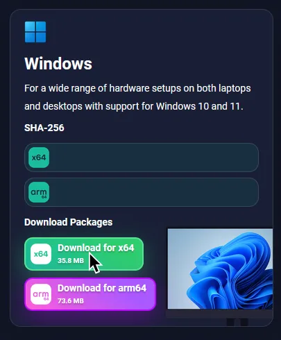 El sitio de descarga para RPCS3, con el cursor en la versión de Windows.